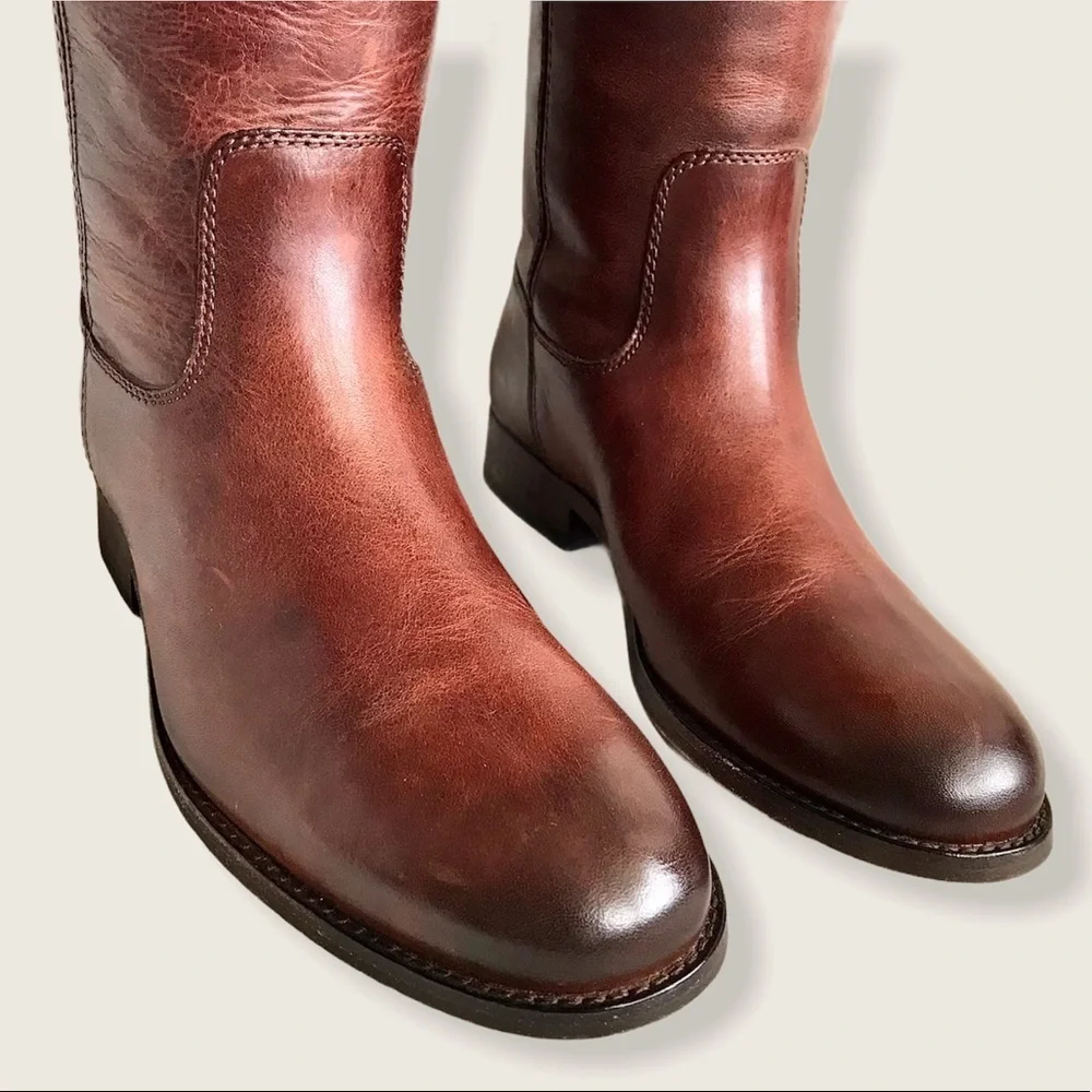 Frye Melissa Button 2 Redwood Leather Tall Boots - Picture 14 of 15